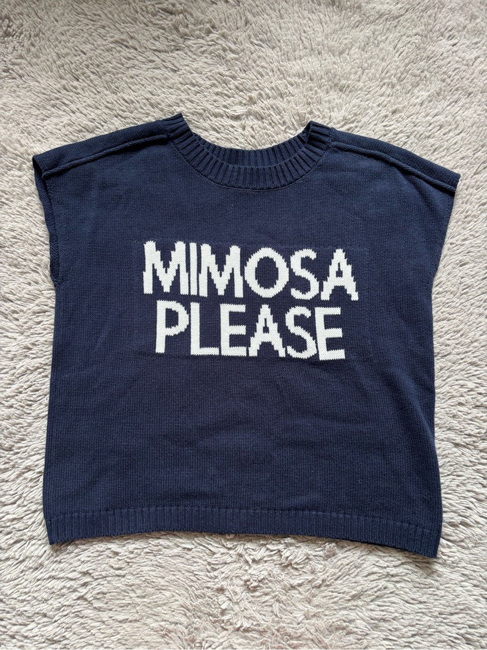 Blu Pepper Navy & White "Mimosa Please" Knit Top size Small